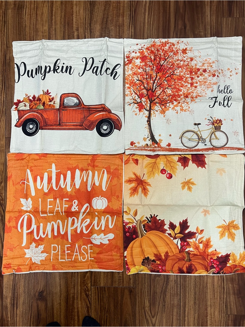 Zjhai NWOT Decorative Throw Pillow Covers (4) - Fall, Pumpkin, Leaves, Orange